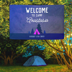 Lona Bienvenidos a la Aventura de Campamento Azul Rosa