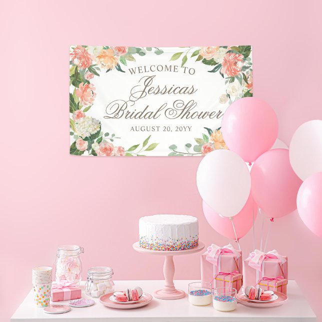 Lona Bienvenidos a la ducha floral acuática Rubor Peach (Subido por el creador)