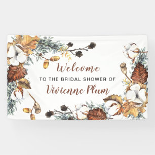 Lona Bienvenidos a la ducha nupcial con flores blancas