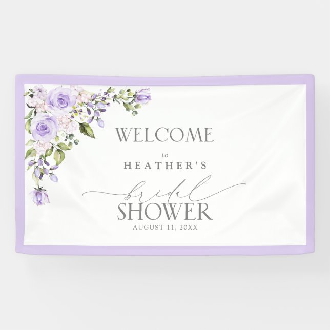 Lona Bienvenidos a la elegante ducha floral Lilac Laven (Horizontal)