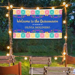 Lona Bienvenidos a la Fiesta Real Azul Quinceanera