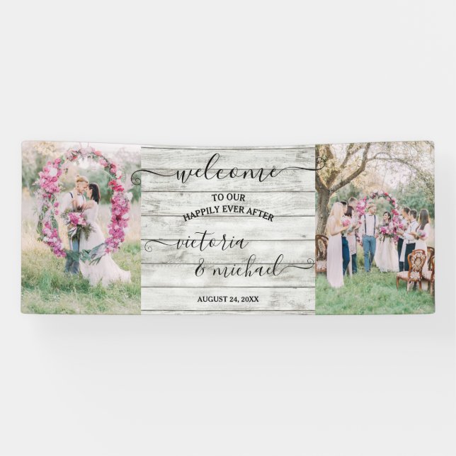Lona Bienvenidos a la foto del boda Rustic Wood (Horizontal)