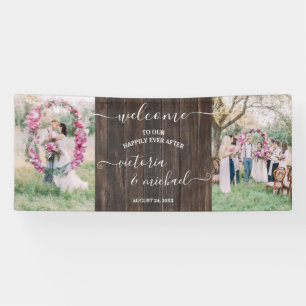 Lona Bienvenidos a la foto del boda Rustic Wood