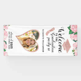 Lona Bienvenidos a la graduación elegante con flores ro