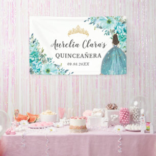 Lona Bienvenidos a la Princesa Floral Azul Turquesa de 