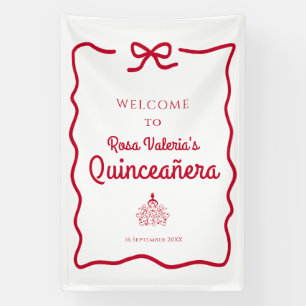 Lona Bienvenidos a la quinceañera blanca y roja