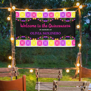 Lona Bienvenidos a la quinceañera floral de la Fiesta M