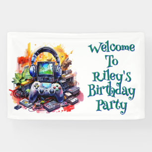 Lona Bienvenidos a los juegos de video y el cumpleaños