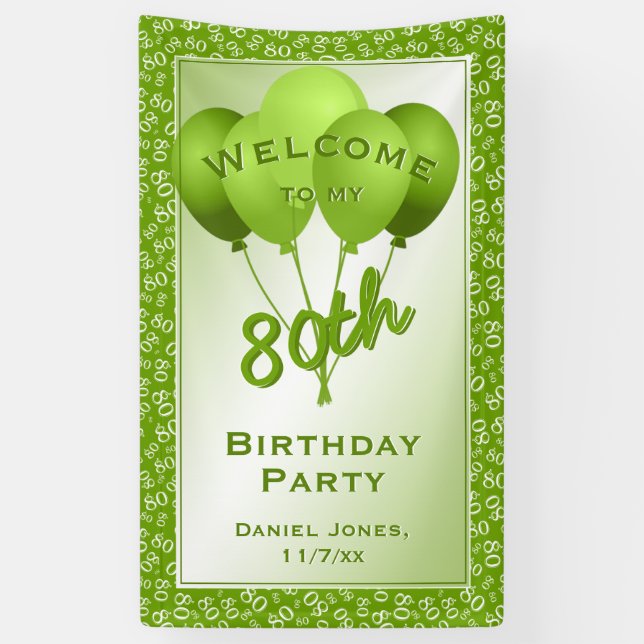 Lona Bienvenidos a mi 80ª fiesta de cumpleaños - Verde/ (Vertical)
