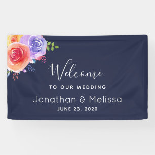 Lona Bienvenidos a nuestra Boda Bonito Floral acuarela