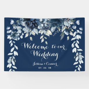 Lona Bienvenidos a Nuestra Boda Navy Azul Polvoriento E