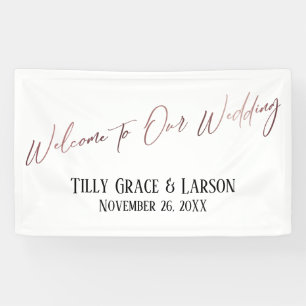 Lona Bienvenidos a nuestra Boda Rosa Gold Handwriter