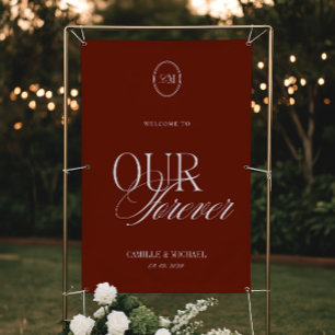 Lona Bienvenidos a Nuestra Boda Vinilo Rojo Terracota P