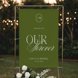 Lona Bienvenidos a Nuestra Boda Vinilo Verde Oliva