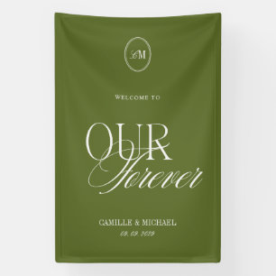 Lona Bienvenidos a Nuestra Boda Vinilo Verde Oliva 