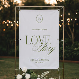 Lona Bienvenidos a Nuestra Boda Vinilo Verde Oliva Inte