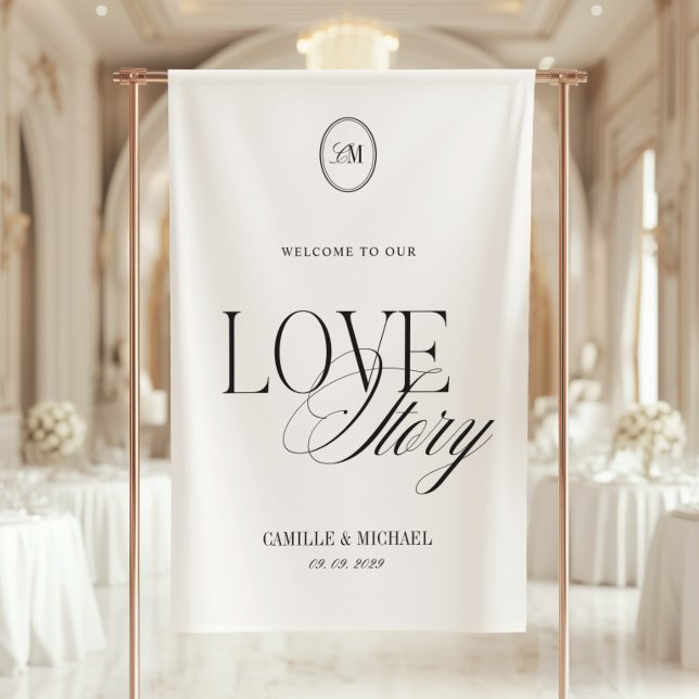 Lona Bienvenidos a Nuestra Historia de Amor Vinilo de B (Welcome to Our Love Story Wedding Vinil Banner)