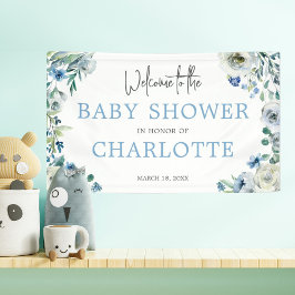 Lona Bienvenidos a nuestro Baby Shower Elegant Blue Flo