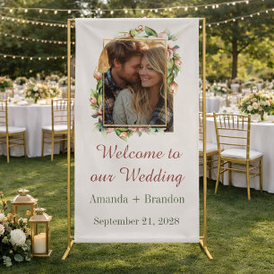 Lona Bienvenidos a nuestro Boda Boho Floral Arch Photo