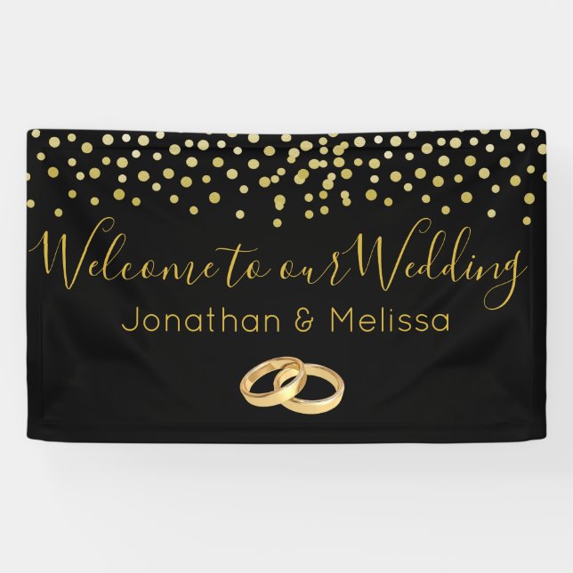 Lona Bienvenidos a nuestro Boda Faux Gold Confetti (Horizontal)