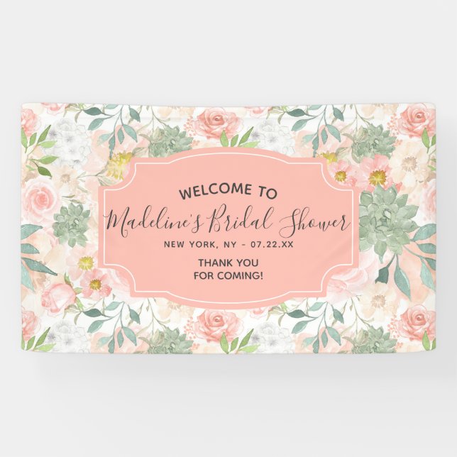 Lona Bienvenidos a Peach Mint Succulum Floral Bridal Sh (Horizontal)