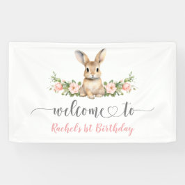 Lona Bienvenidos a primer cumpleaños del conejo Pink Fl