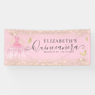 Lona Bienvenidos a Quinceañera, la moderna Rubor Pink G