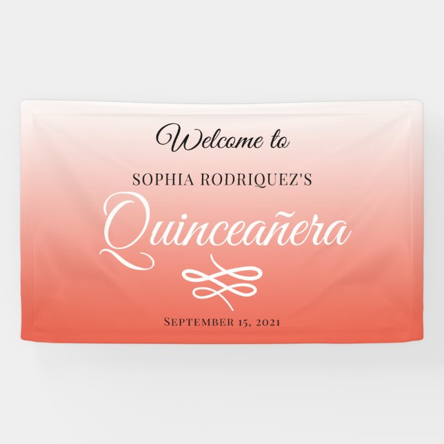 Lona Bienvenidos a Quinceañera, Naranja cálido (Horizontal)
