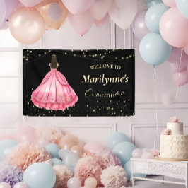 Lona Bienvenidos a Quinceañera Princesa de Oro y Rosa