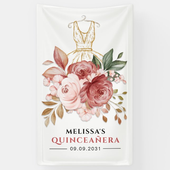 Lona Bienvenidos a Quinceanera Rustic Floral 15 cumplea (Vertical)