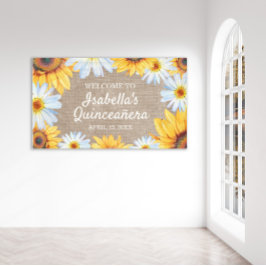 Lona Bienvenidos a Sunflowers White Daisy Burlap Quince