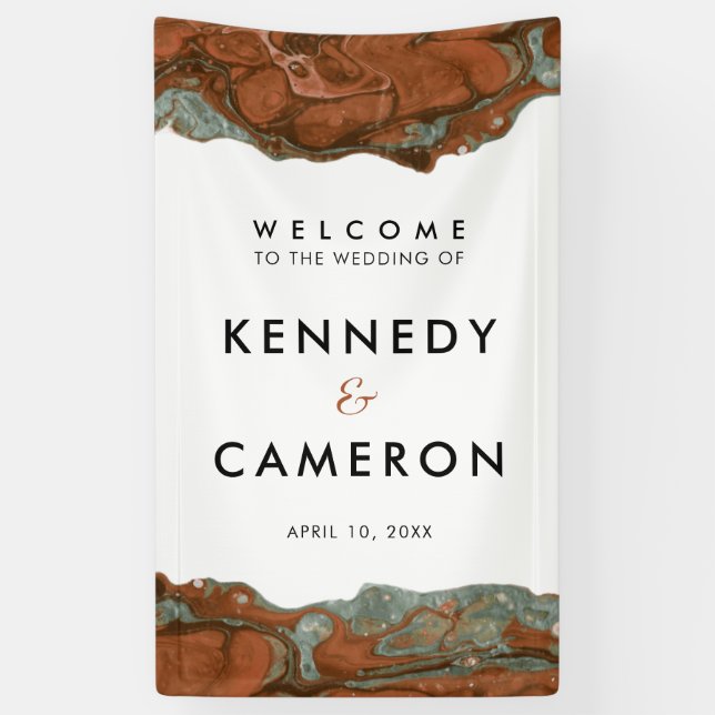 Lona Bienvenidos a Terracotta Naranja y Mármol Minimali (Vertical)