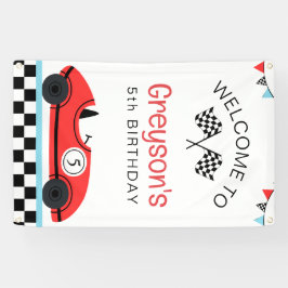 Lona Bienvenidos a Vintage Red Race Car Fast Birday