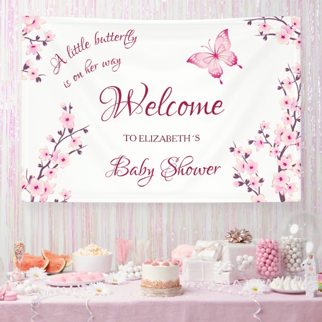Lona Bienvenidos al Baby Shower Butterfly Cherry Blosso (Fiesta)