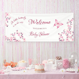 Lona Bienvenidos al Baby Shower Butterfly Cherry Blosso