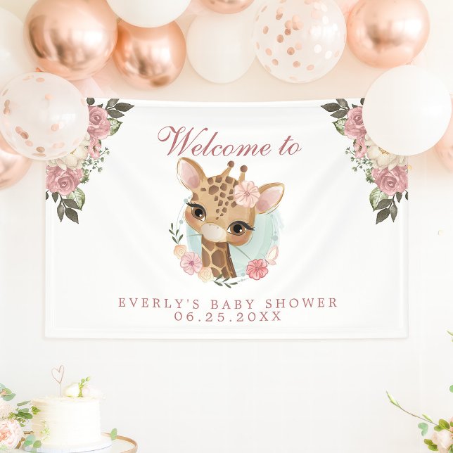Lona Bienvenidos al Baby Shower de Cute Floral Giraffe (Subido por el creador)