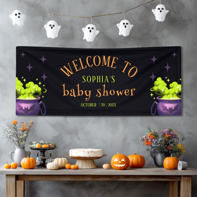 Lona Bienvenidos al Baby Shower de Cute Green Halloween (Subido por el creador)