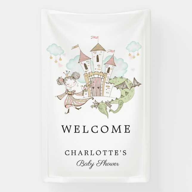 Lona Bienvenidos al Baby Shower del Castle Princess Dra (Vertical)