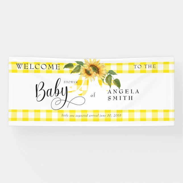 Lona Bienvenidos al Baby Shower Sweet Yellow Gingham Su (Horizontal)