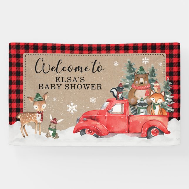 Lona Bienvenidos al Baby Shower Winter Woodland Wonderl (Horizontal)