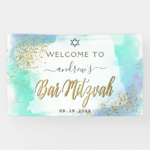 Lona Bienvenidos Al Bar Mitzvah Blue Y Gold