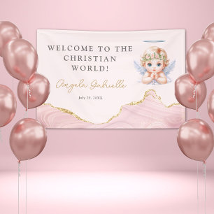 Lona Bienvenidos al bautismo Chica del mundo cristiano