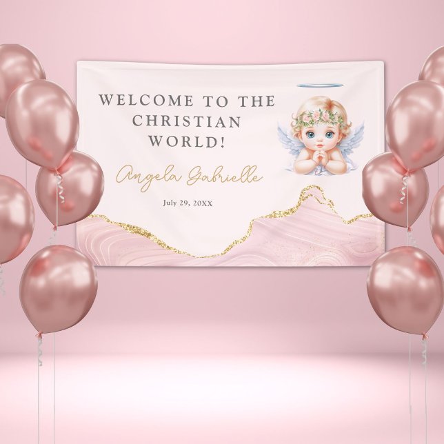 Lona Bienvenidos al bautismo Chica del mundo cristiano (Subido por el creador)