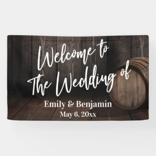 Lona Bienvenidos al Boda del barril de madera