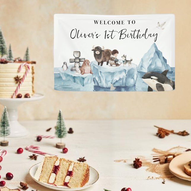 Lona Bienvenidos al cumpleaños de Arctic Adventure (Subido por el creador)