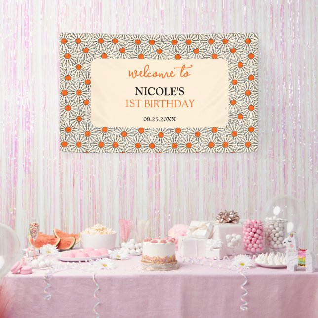 Lona Bienvenidos al cumpleaños del Naranja Beige Daisie (Fiesta)
