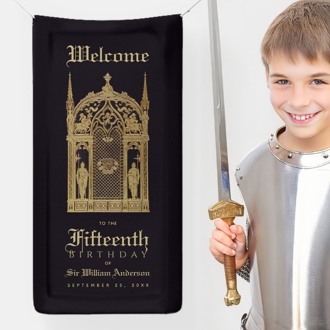 Lona Bienvenidos al cumpleaños medieval Gothic Knight B (Subido por el creador)