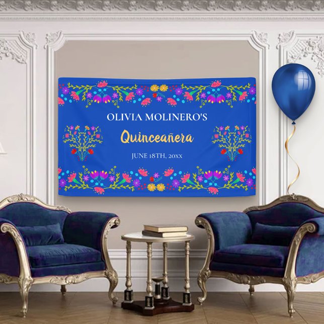 Lona Bienvenidos al Floral Royal Blue Mexican Quinceane (Subido por el creador)