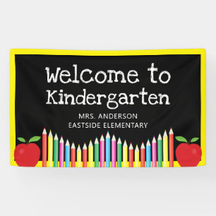 Lona Bienvenidos Al Jardín Infantil Pencillos Colorido