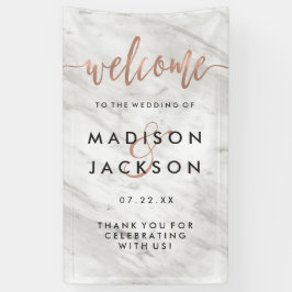 Lona Bienvenidos Bodas modernos de mármol blanco y Rosa